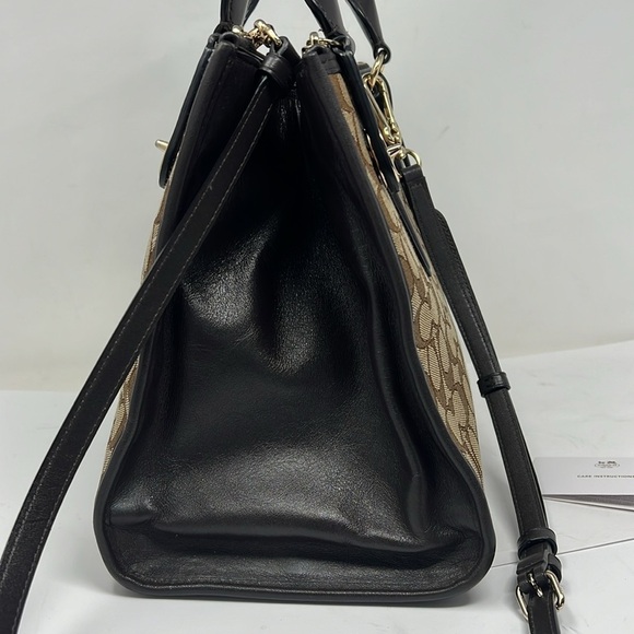 Coach Jacquard Logo and Brown Leather Satchel Shoulder Crossbody Bag - Picture 10 of 16